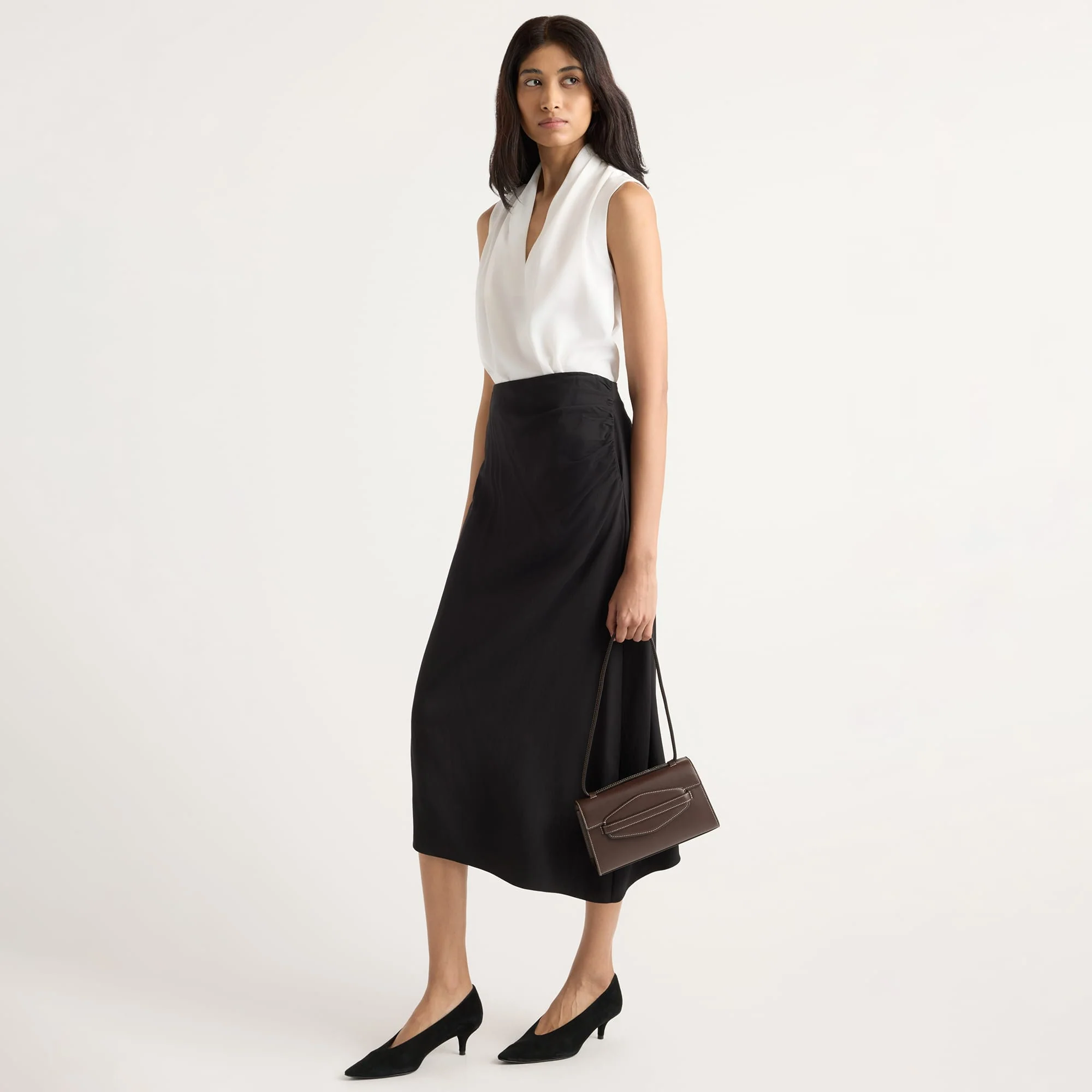Rita Asymmetric-Hem Shirred Skirt