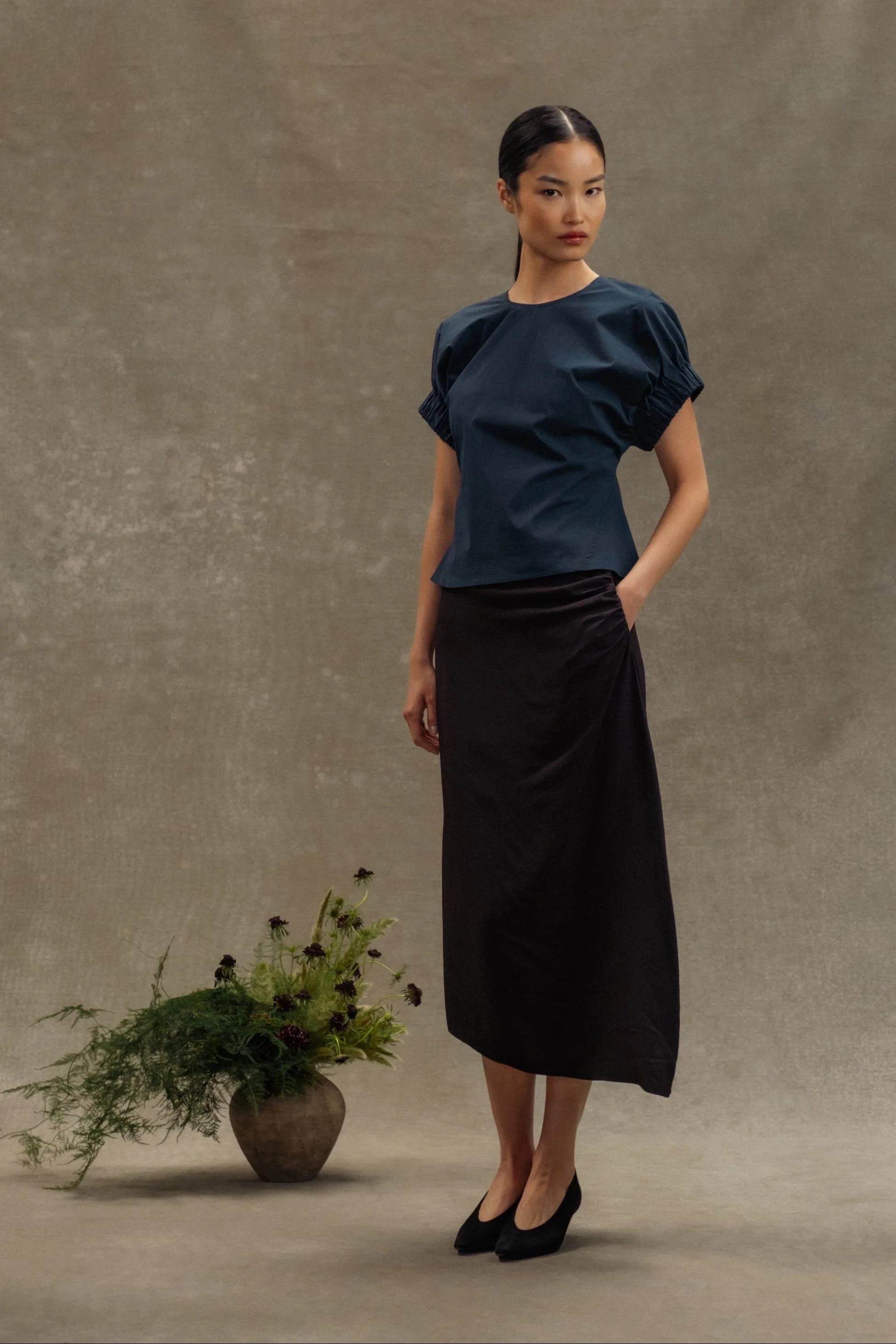 Rita Asymmetric-Hem Shirred Skirt - Image 9