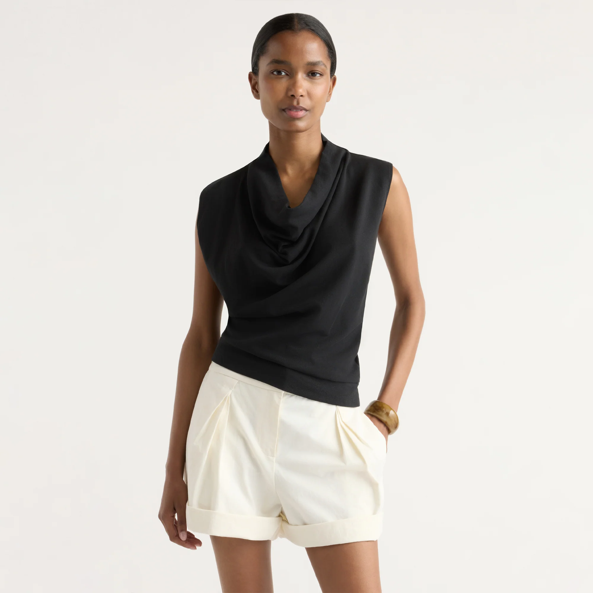 Romy Cotton-Linen Cowl-Neck Tee