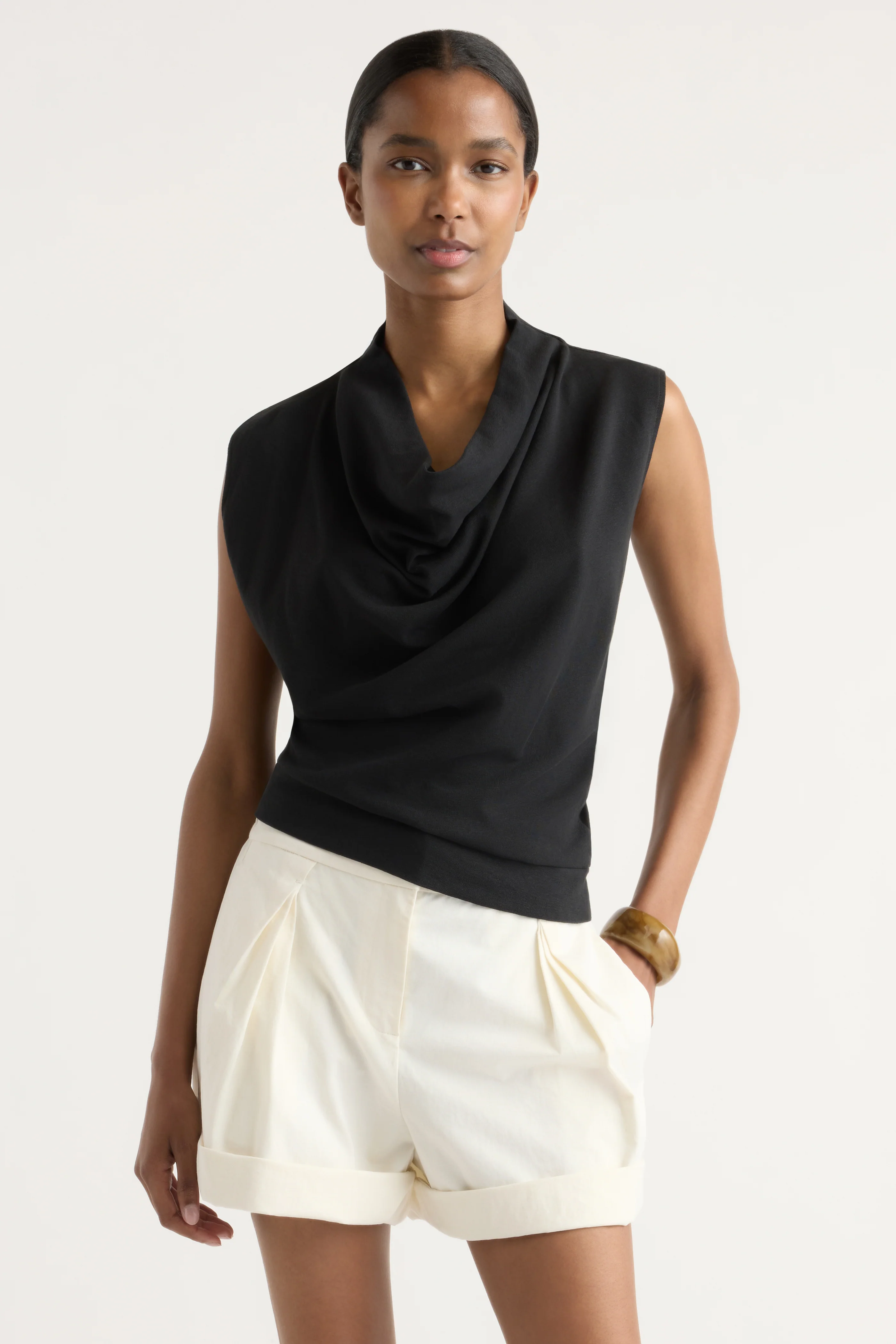 Romy Cotton-Linen Cowl-Neck Tee - Image 2