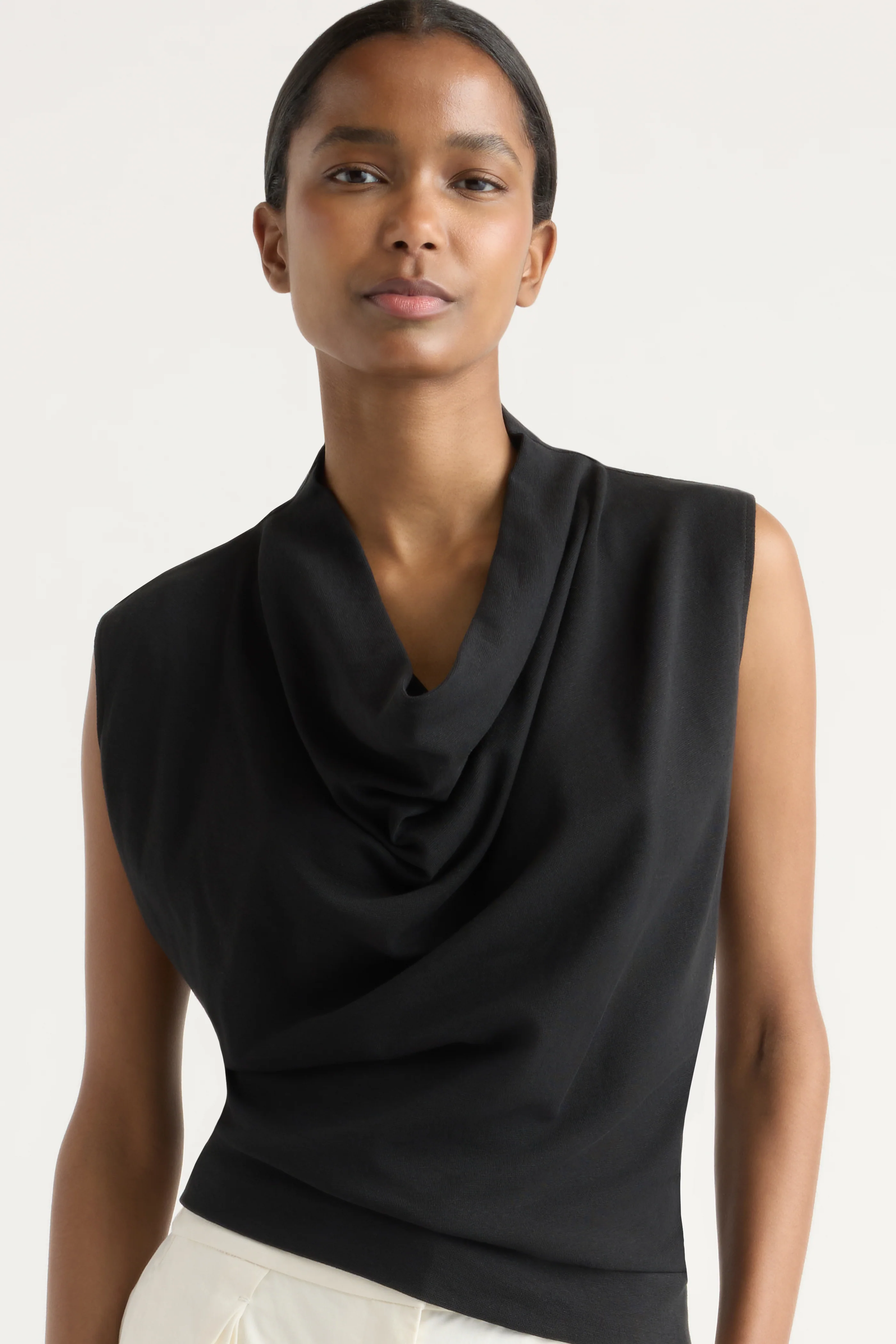 Romy Cotton-Linen Cowl-Neck Tee - Image 4