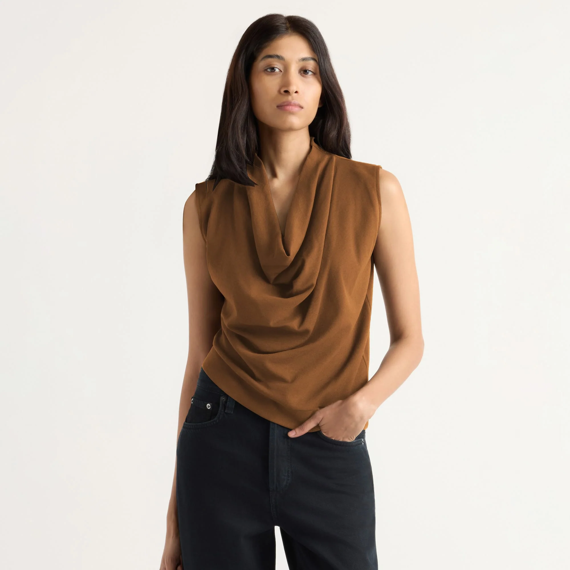 Romy Cotton-Linen Cowl-Neck Tee