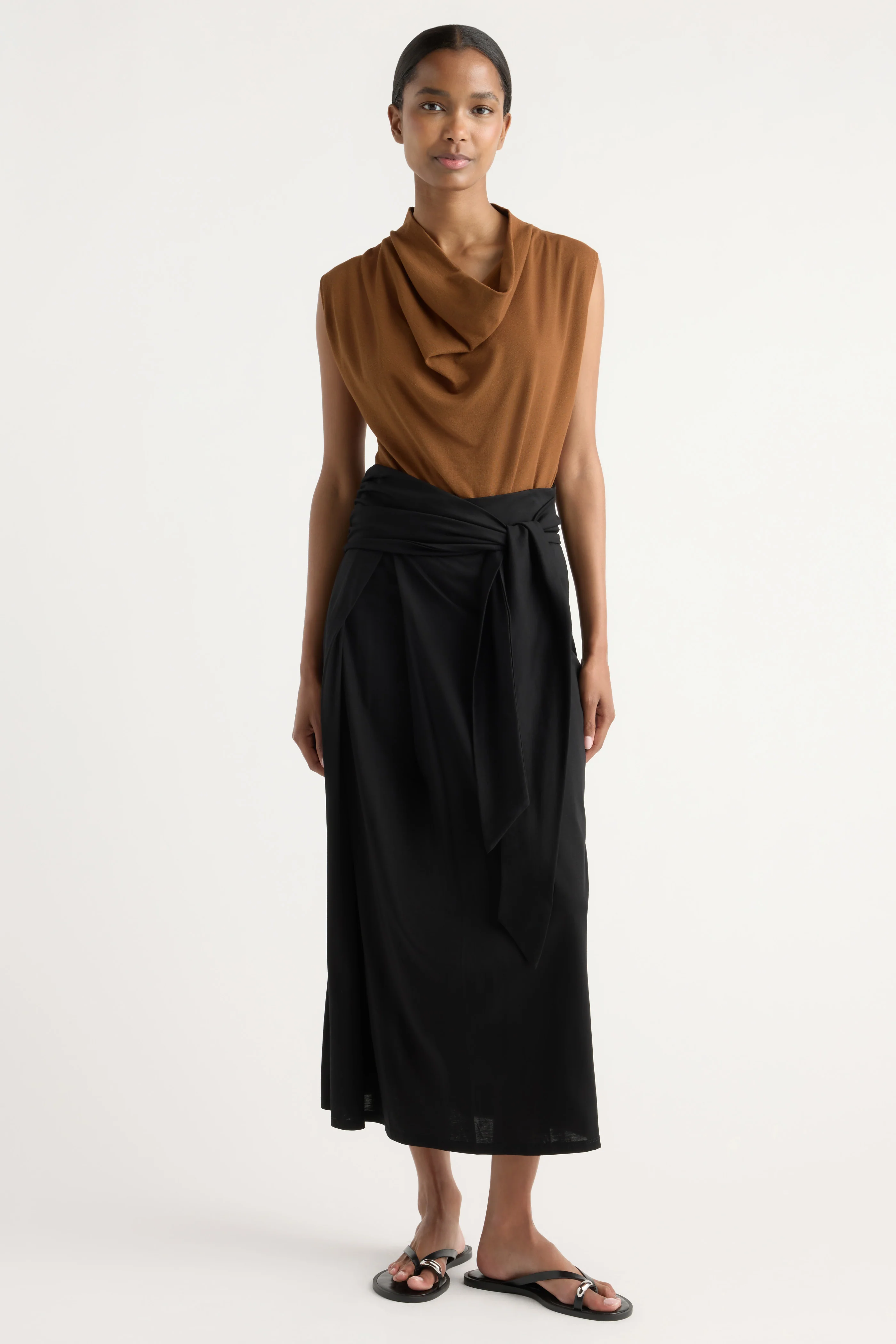 Romy Cotton-Linen Cowl-Neck Tee - Image 3