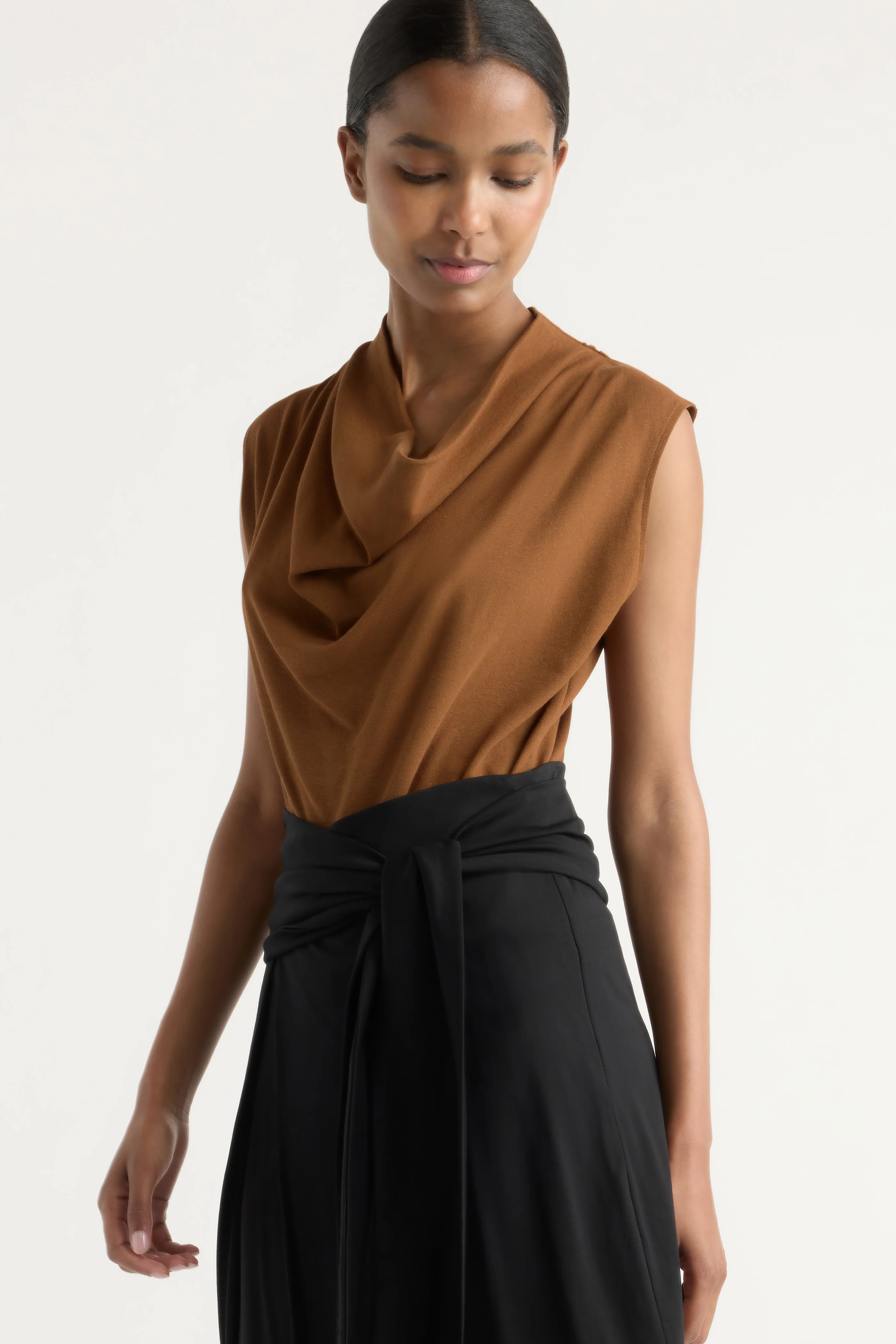 Romy Cotton-Linen Cowl-Neck Tee - Image 4