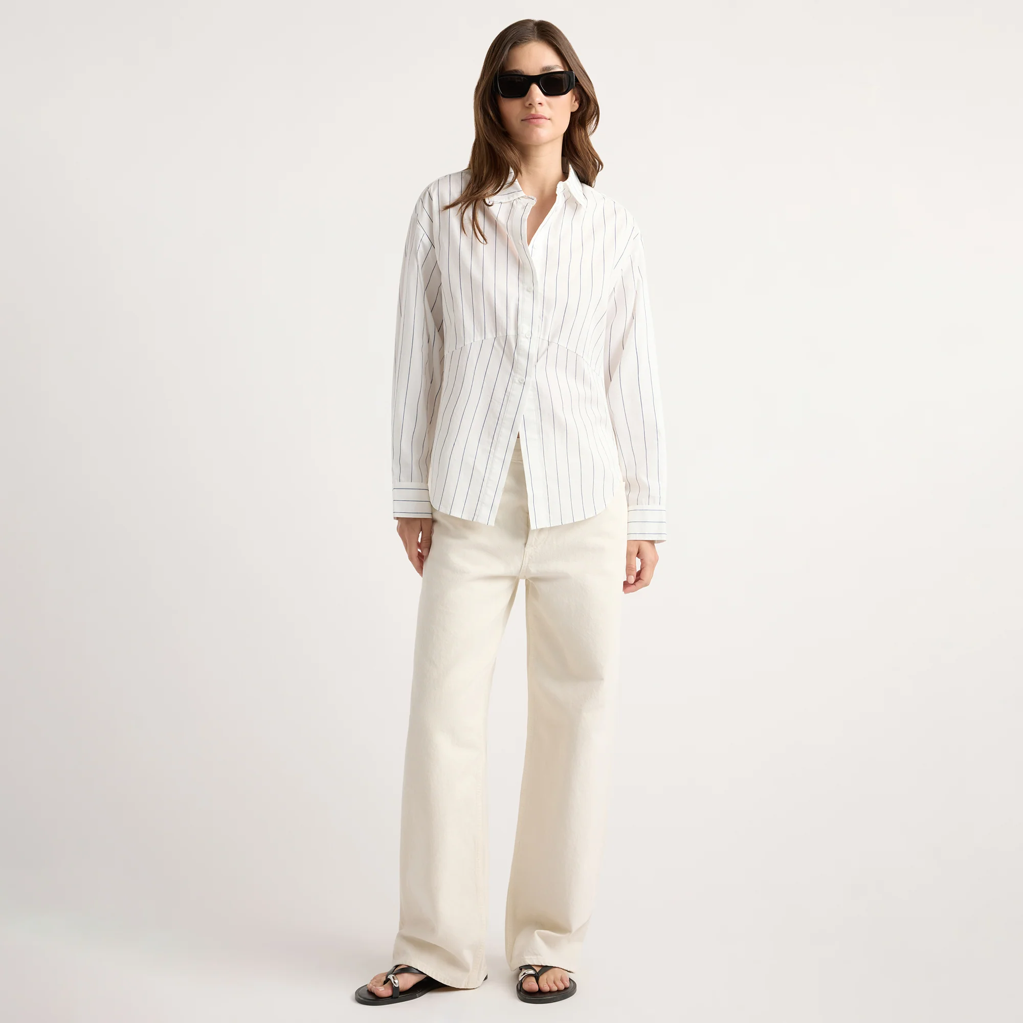 Tarinah Front-Split Striped Shirt