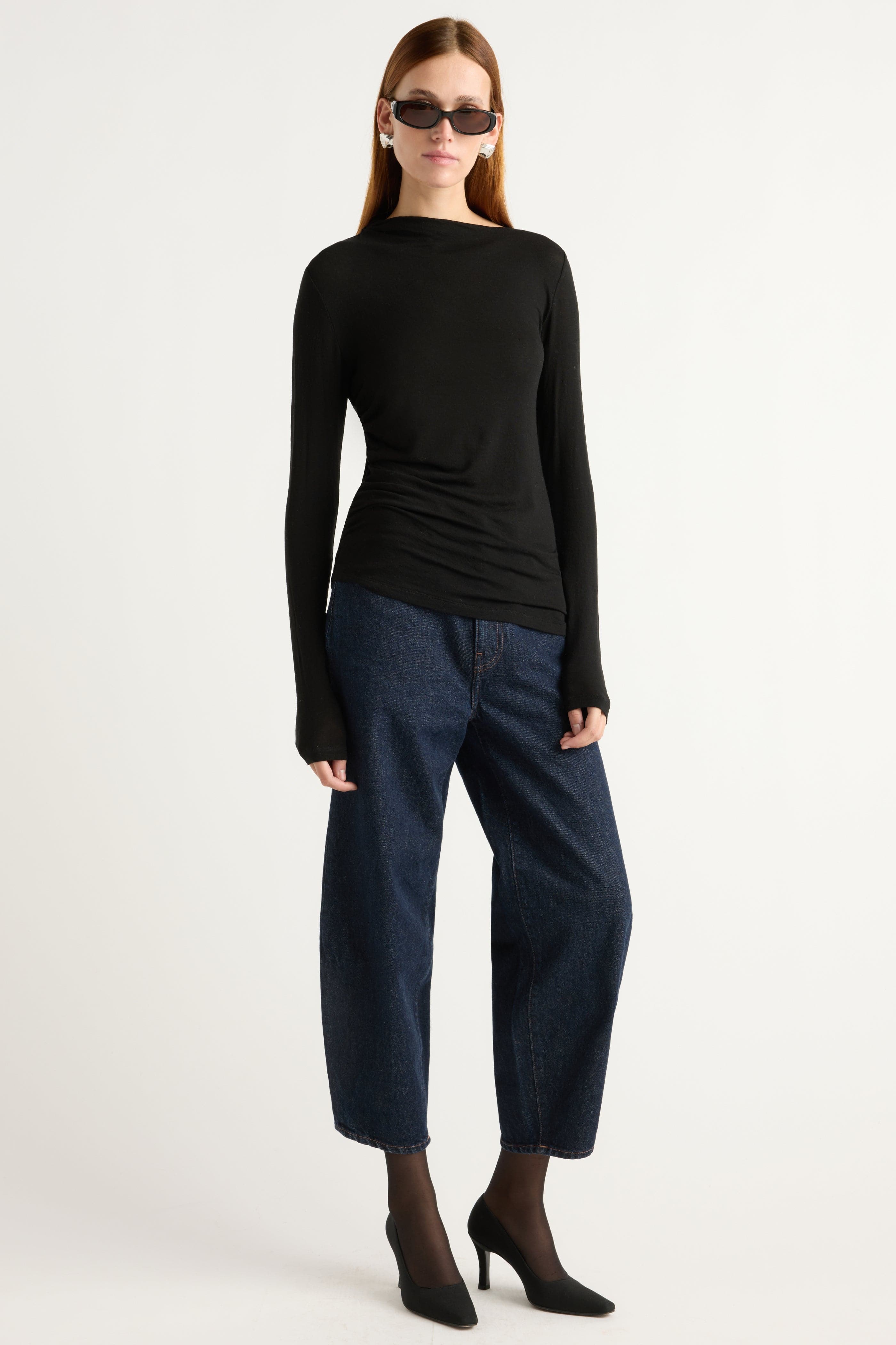 Vittoria Asymmetric-Neck Semi-Sheer Ruched Tee - Image 3