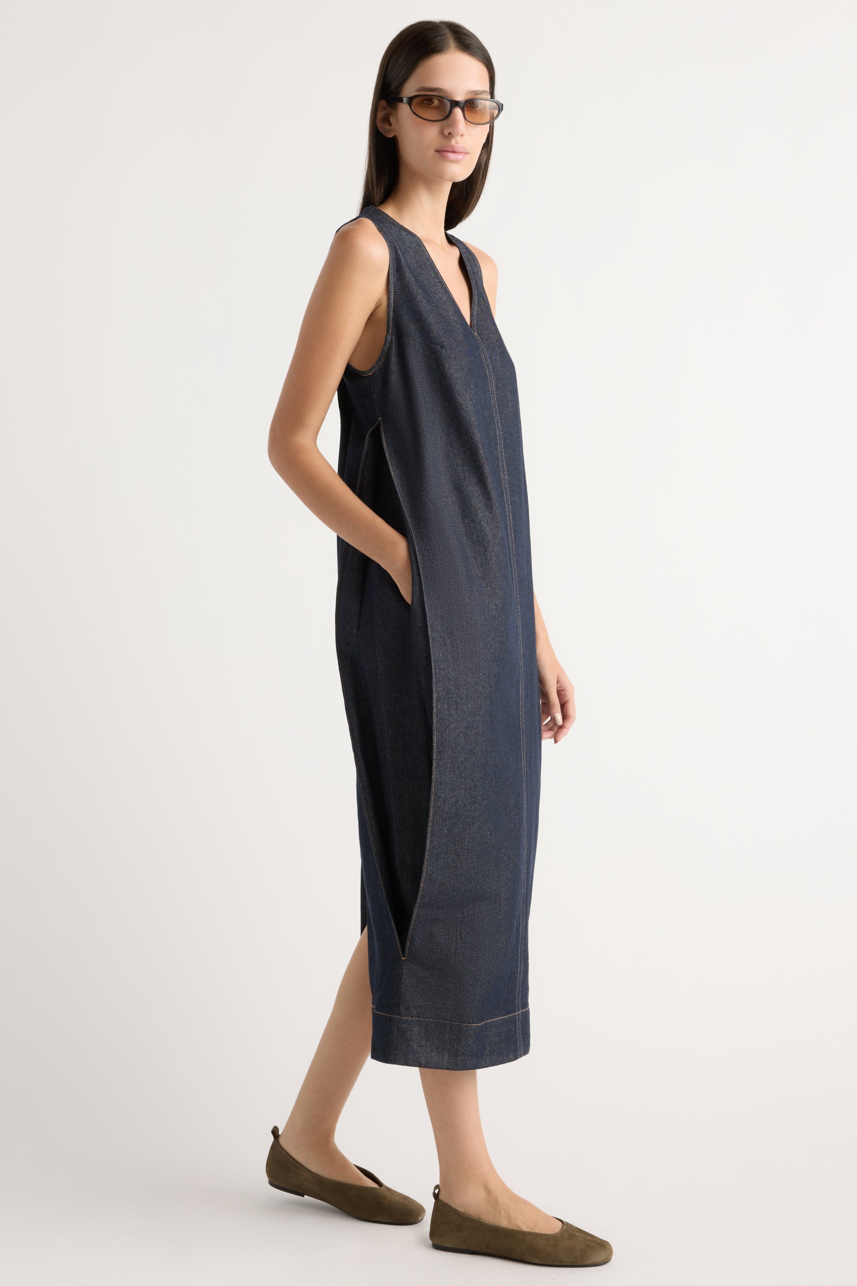 Yusra Side-Pleat Dome Denim Dress - Image 2