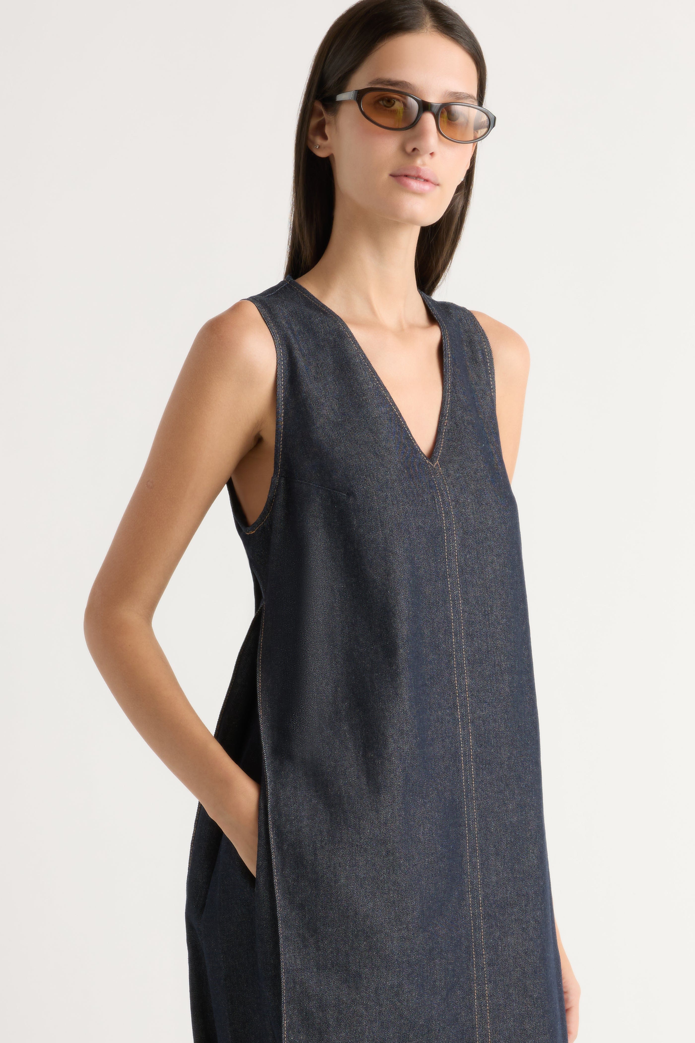 Yusra Side-Pleat Dome Denim Dress - Image 3