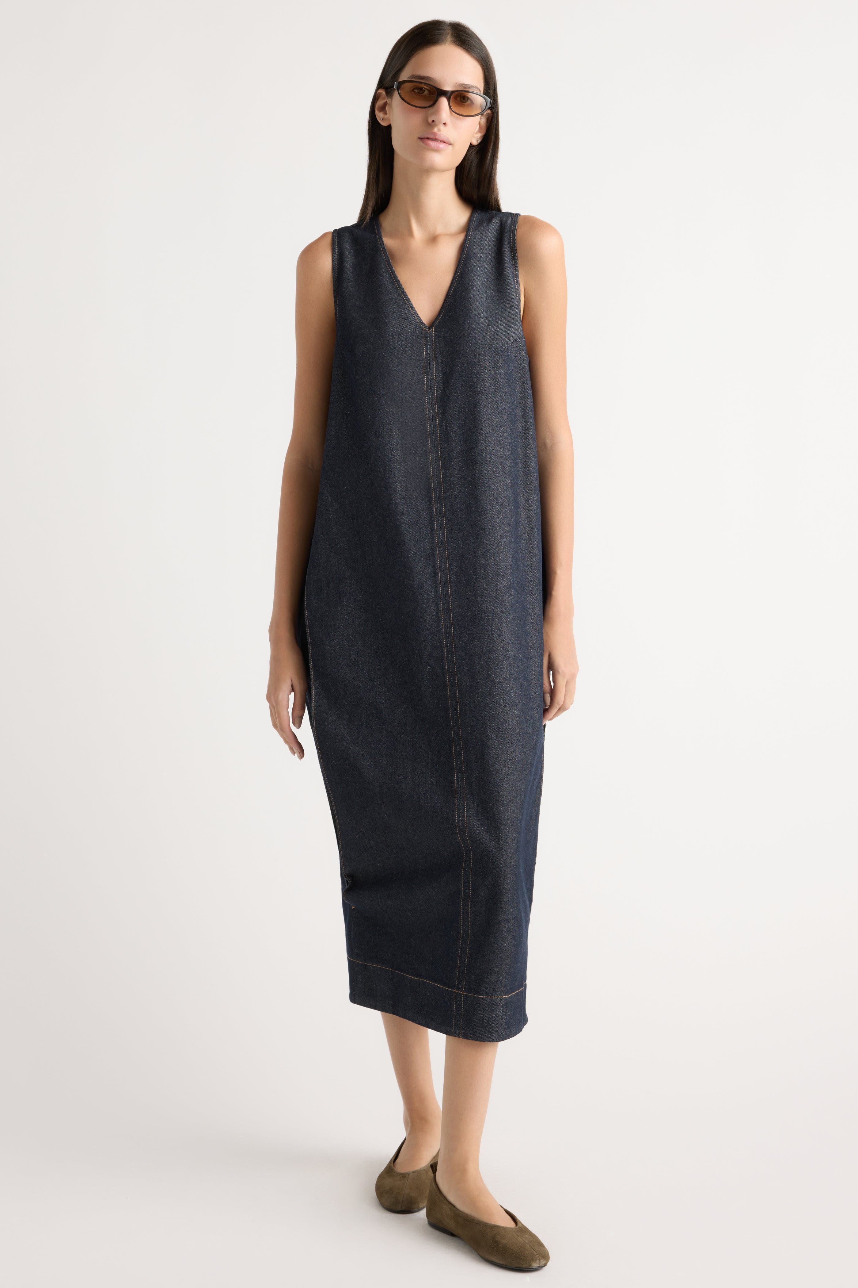 Yusra Side-Pleat Dome Denim Dress - Image 6