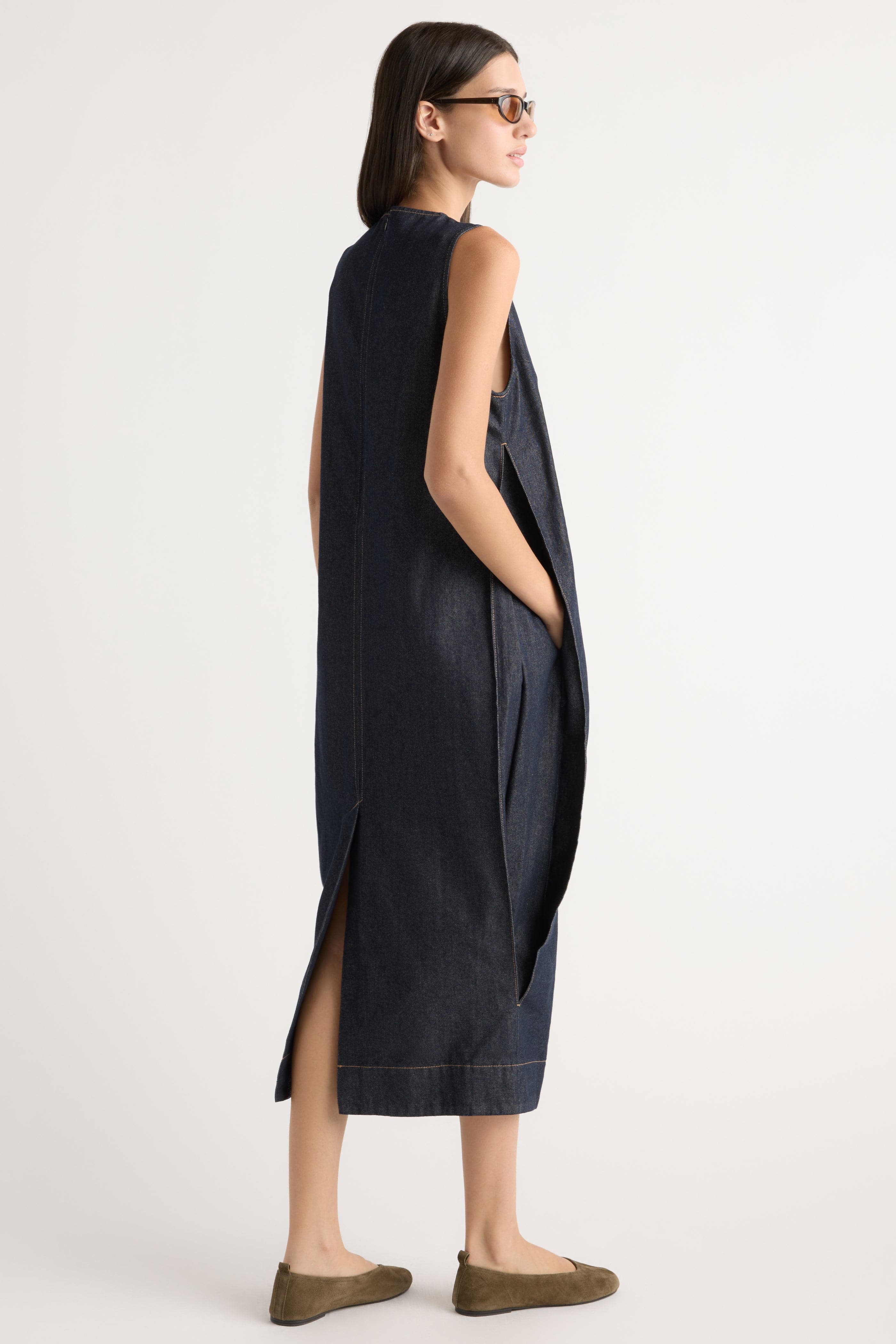 Yusra Side-Pleat Dome Denim Dress - Image 7