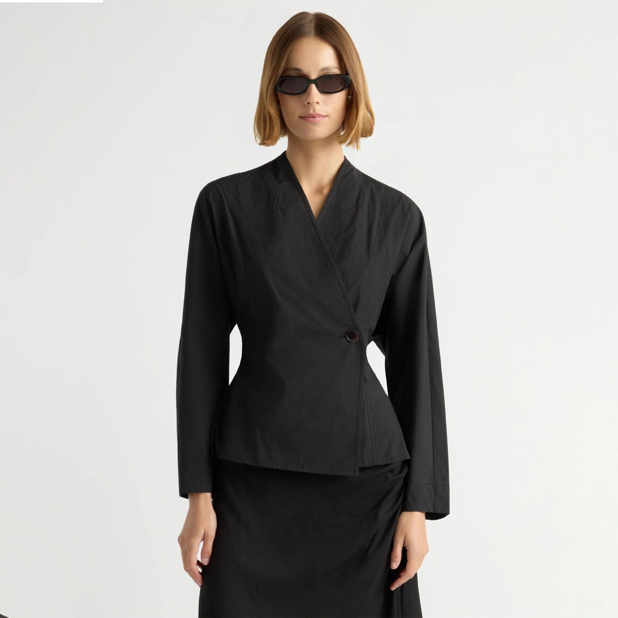 Zainab Sculpted Cotton Poplin Wrap Blouse