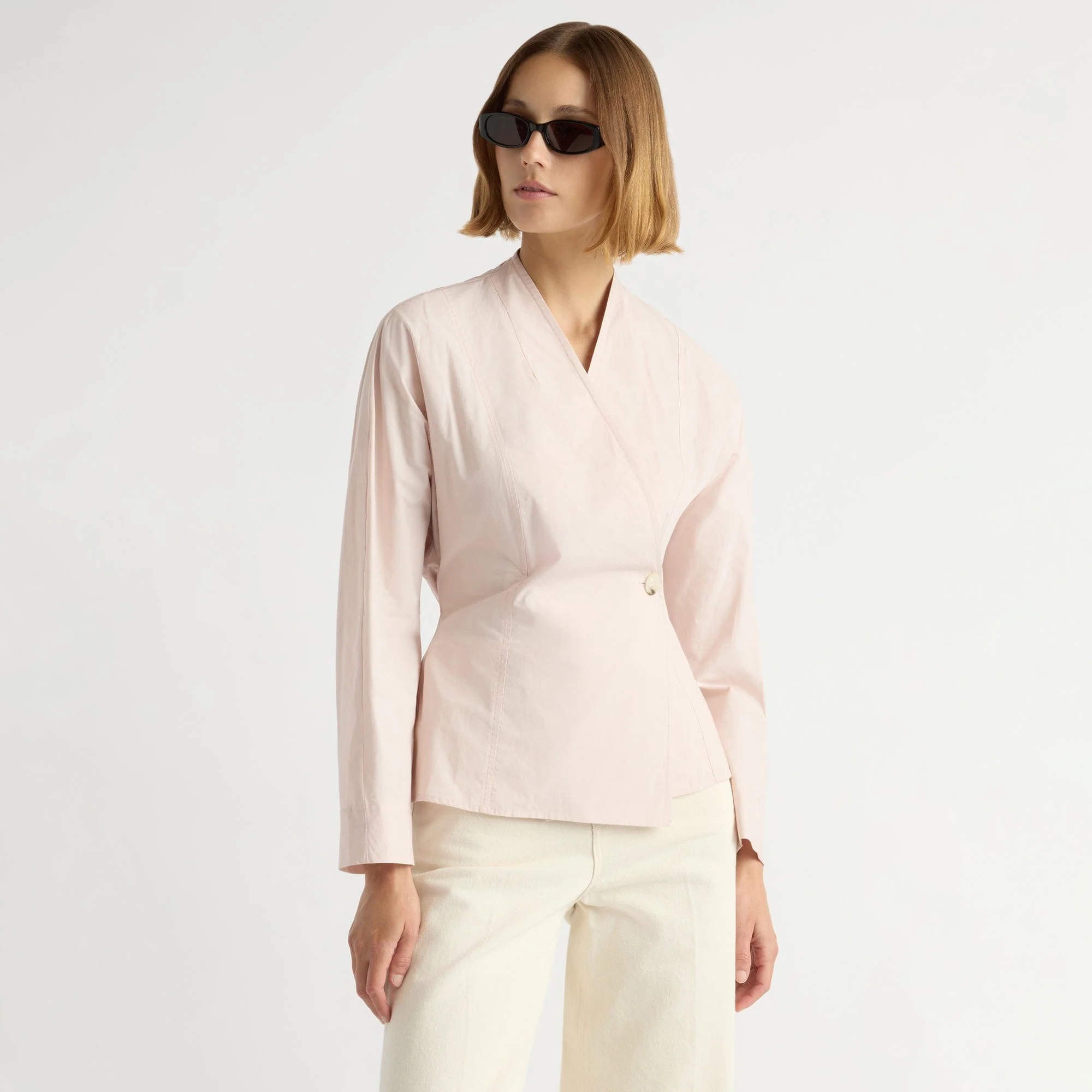 Zainab Sculpted Cotton Poplin Wrap Blouse