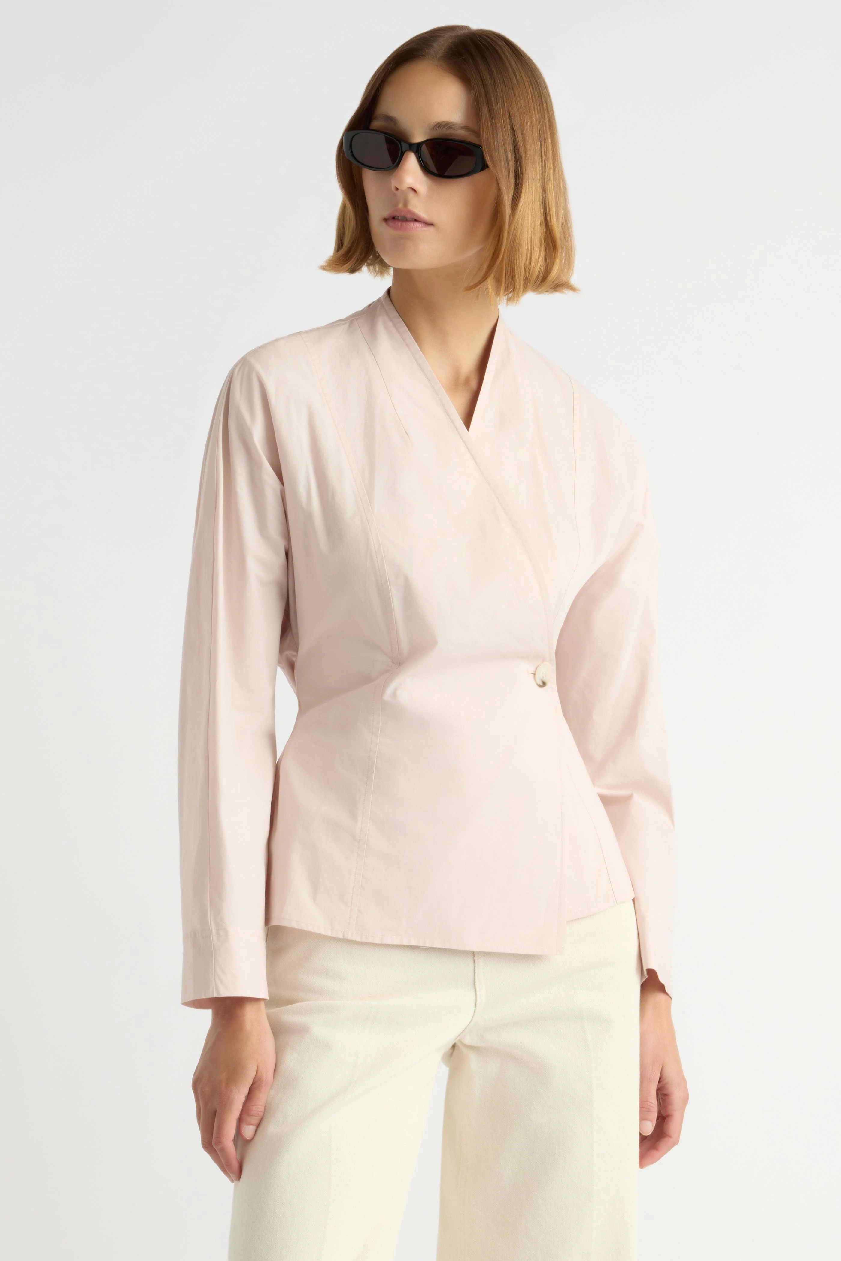 Zainab Sculpted Cotton Poplin Wrap Blouse - Image 2